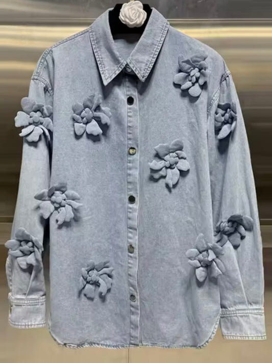 Mid blue floral jeans shirt