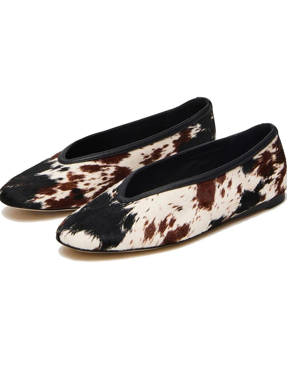 White, black and brown cow slip on loafers shoes