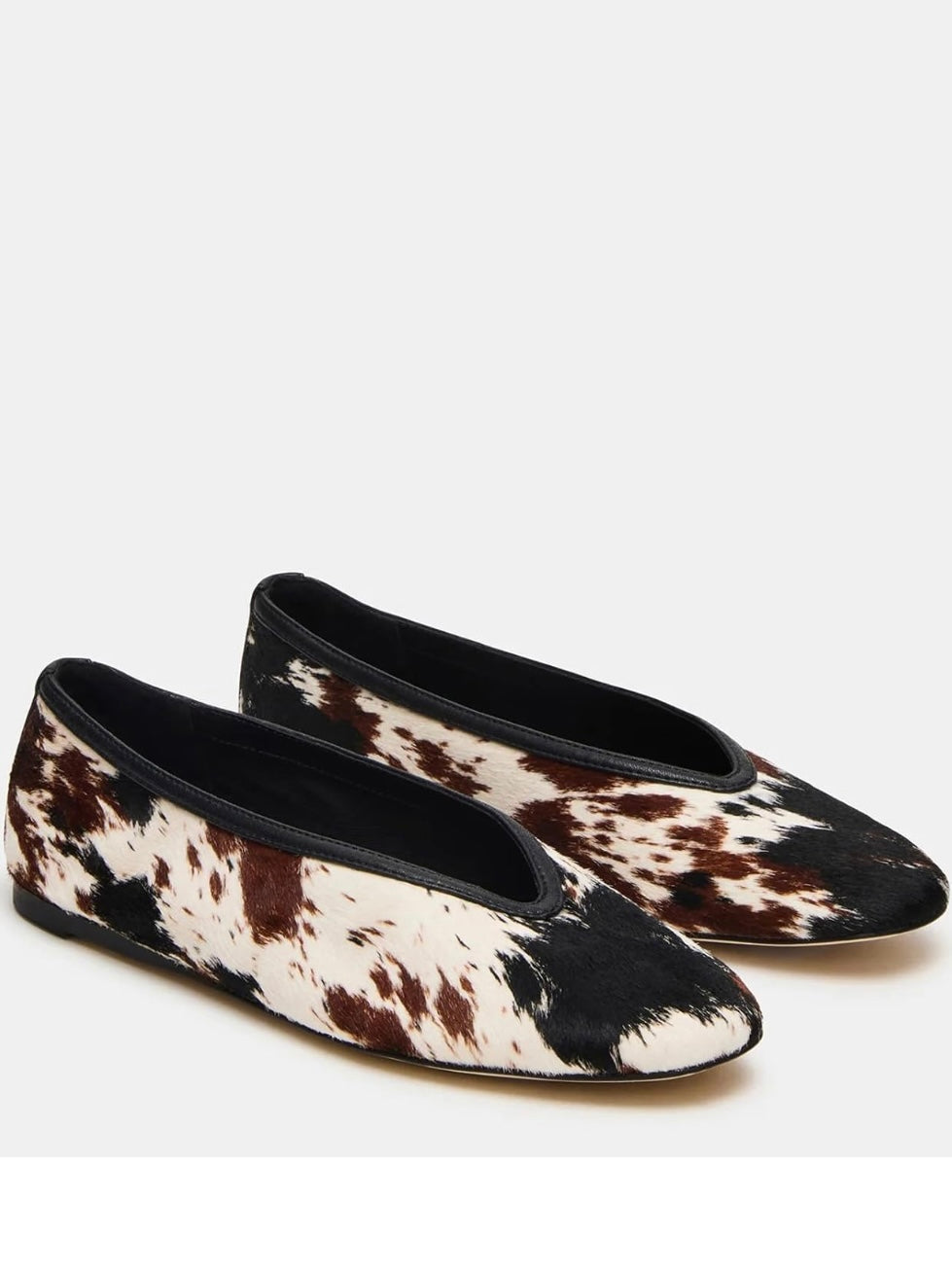 White, black and brown cow slip on loafers shoes