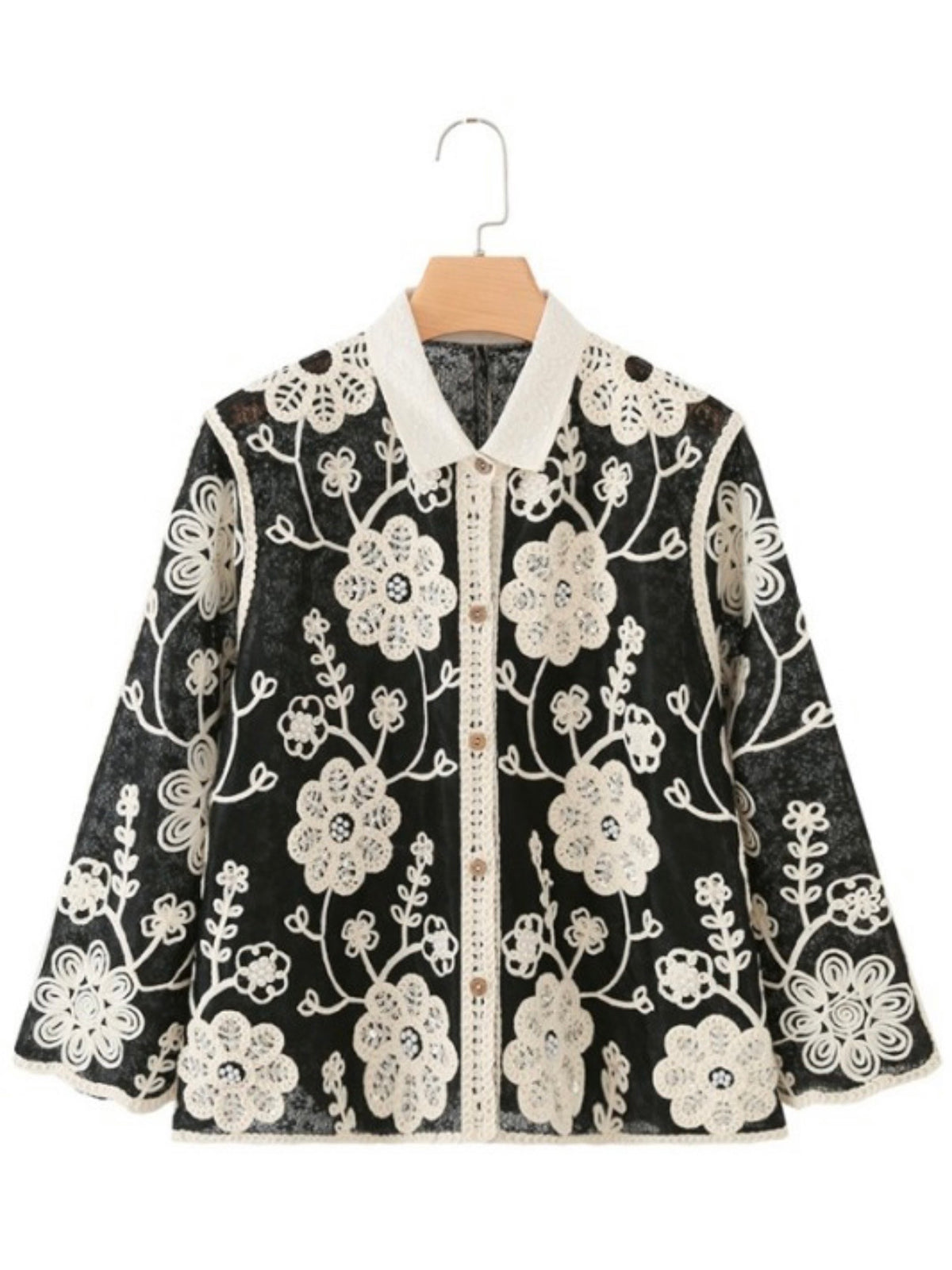 Black and beige floral 3/4 long sleeves shirt