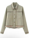 Green jeans floral stitches jacket