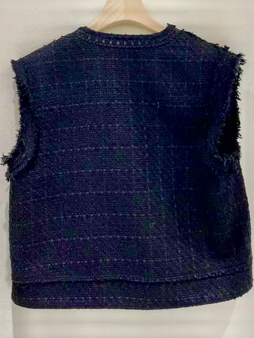 Black frayed details vest