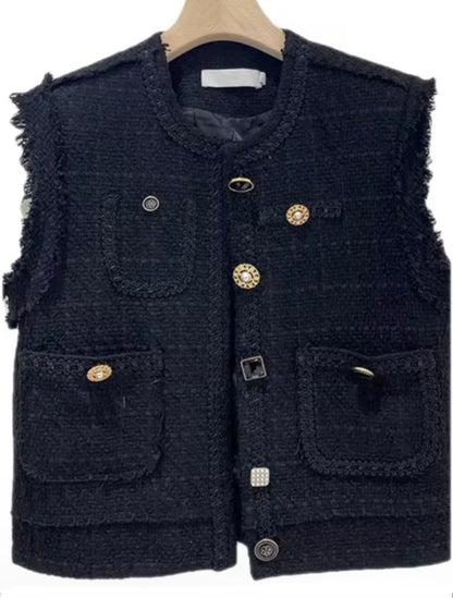 Black frayed details vest