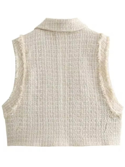 Beige frayed edge details vest