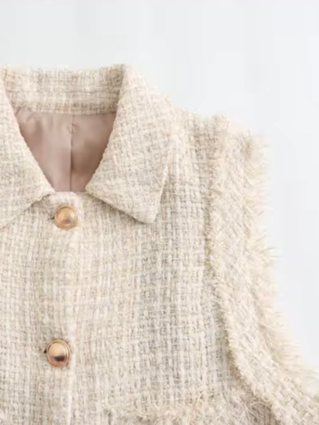 Beige frayed edge details vest