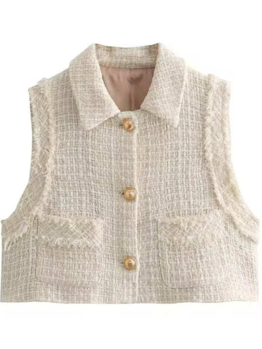 Beige frayed edge details vest