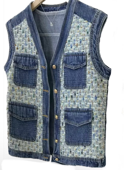 Mid blue denim tweed vest