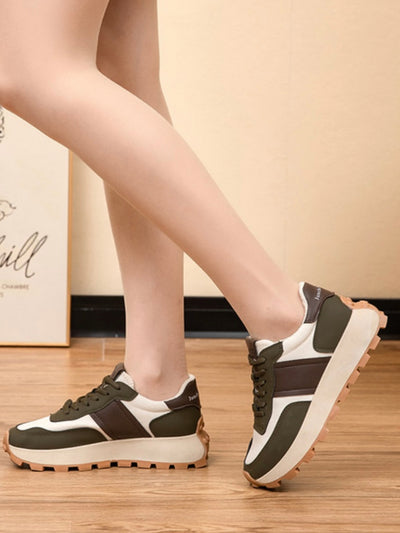 Brown and dark green sneakers walking shoes