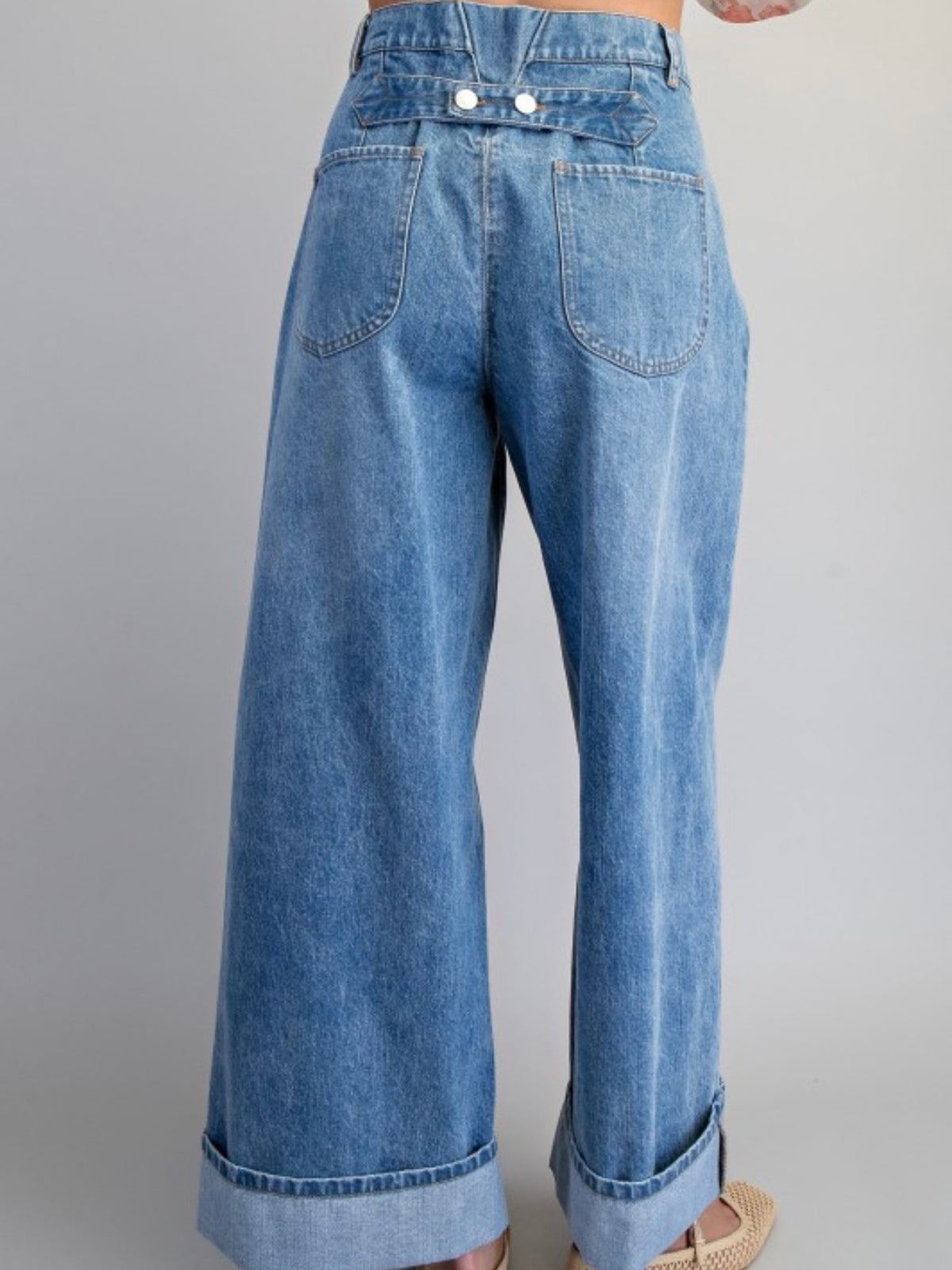 Cuffed Blue jeans barrel wide leg pants