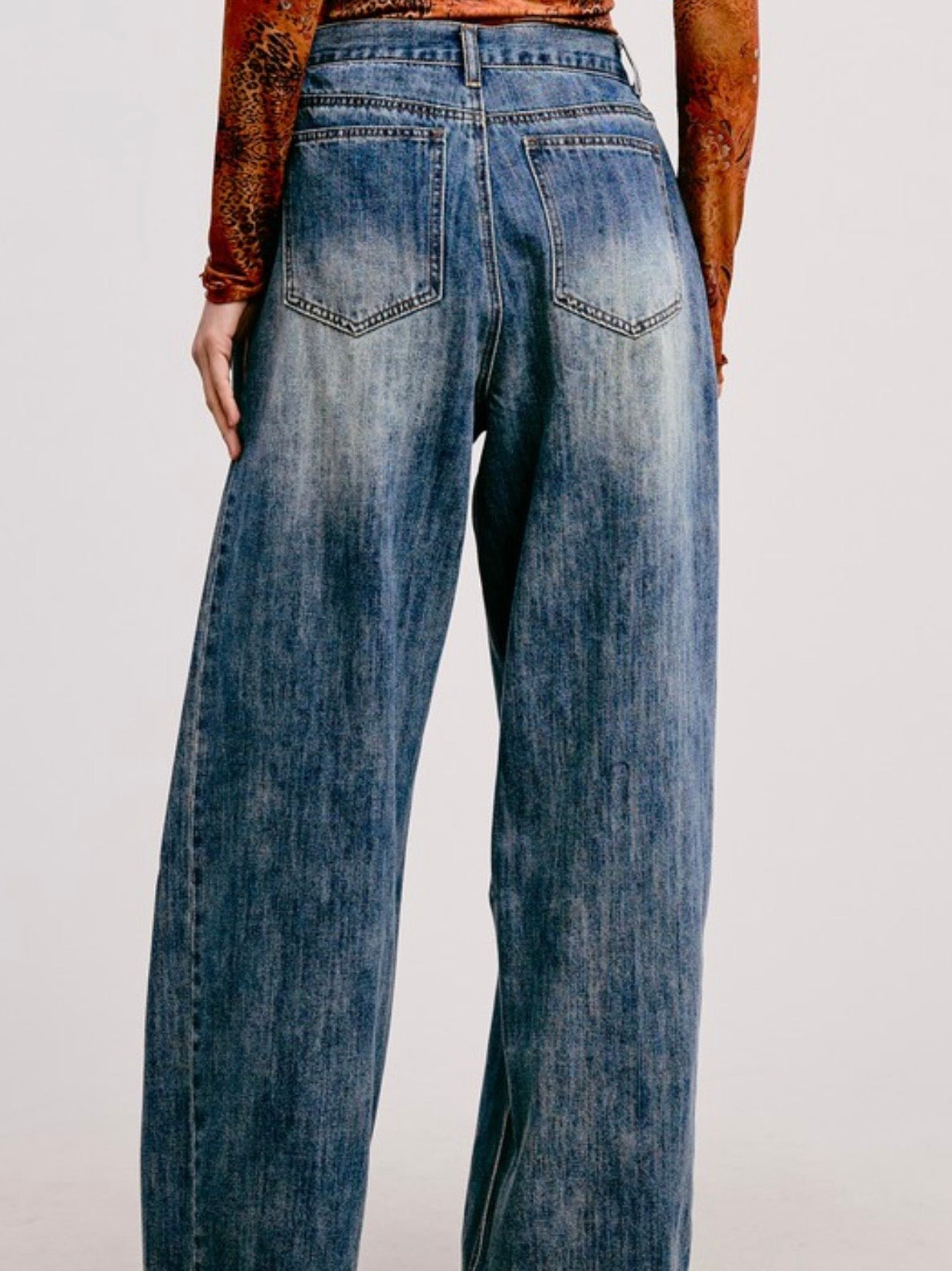 Dark Blue stonewash jeans wide leg barrel pants