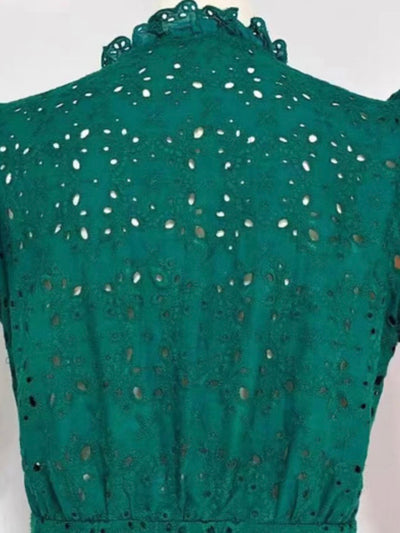 Green lace layered ruffled midi dress