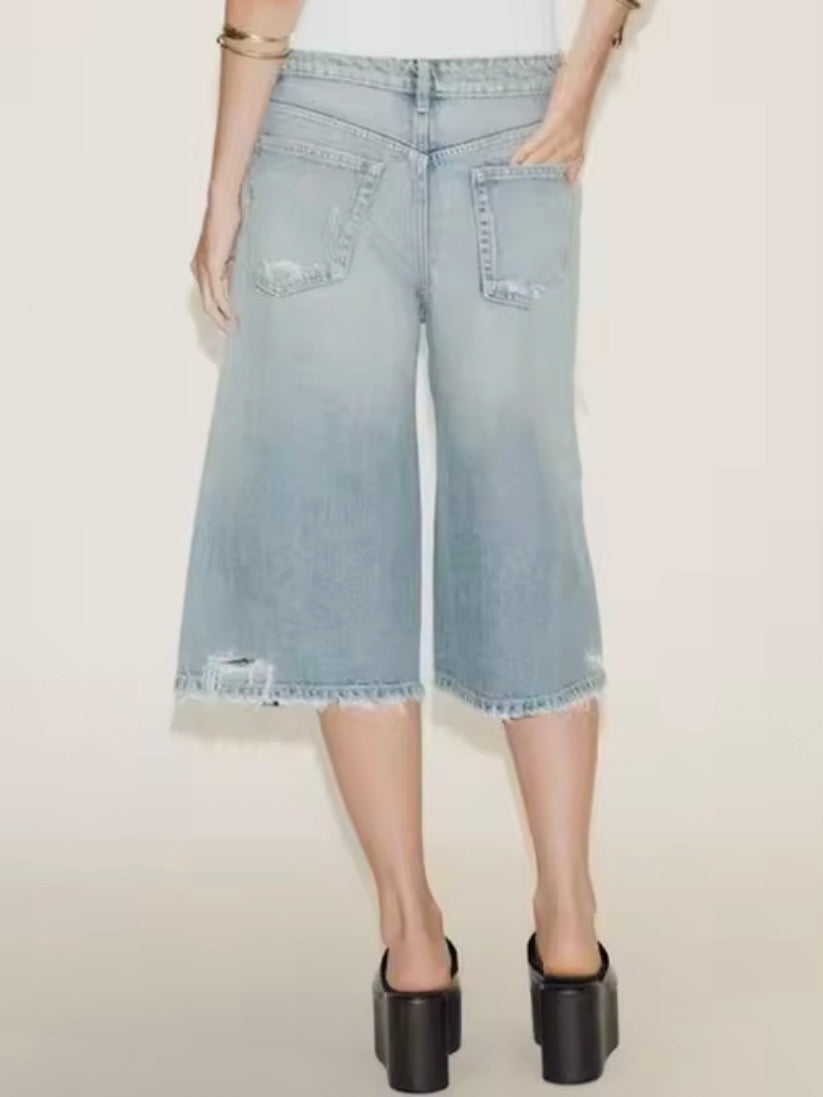 Light blue destroyed Bermudas jeans long shorts pants