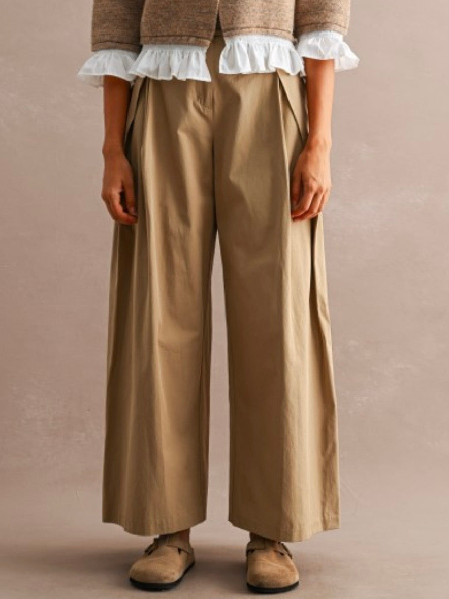 High-wasted wide leg front pleats wrap style side pants