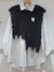 White long sleeves shirt and black embroidered vest