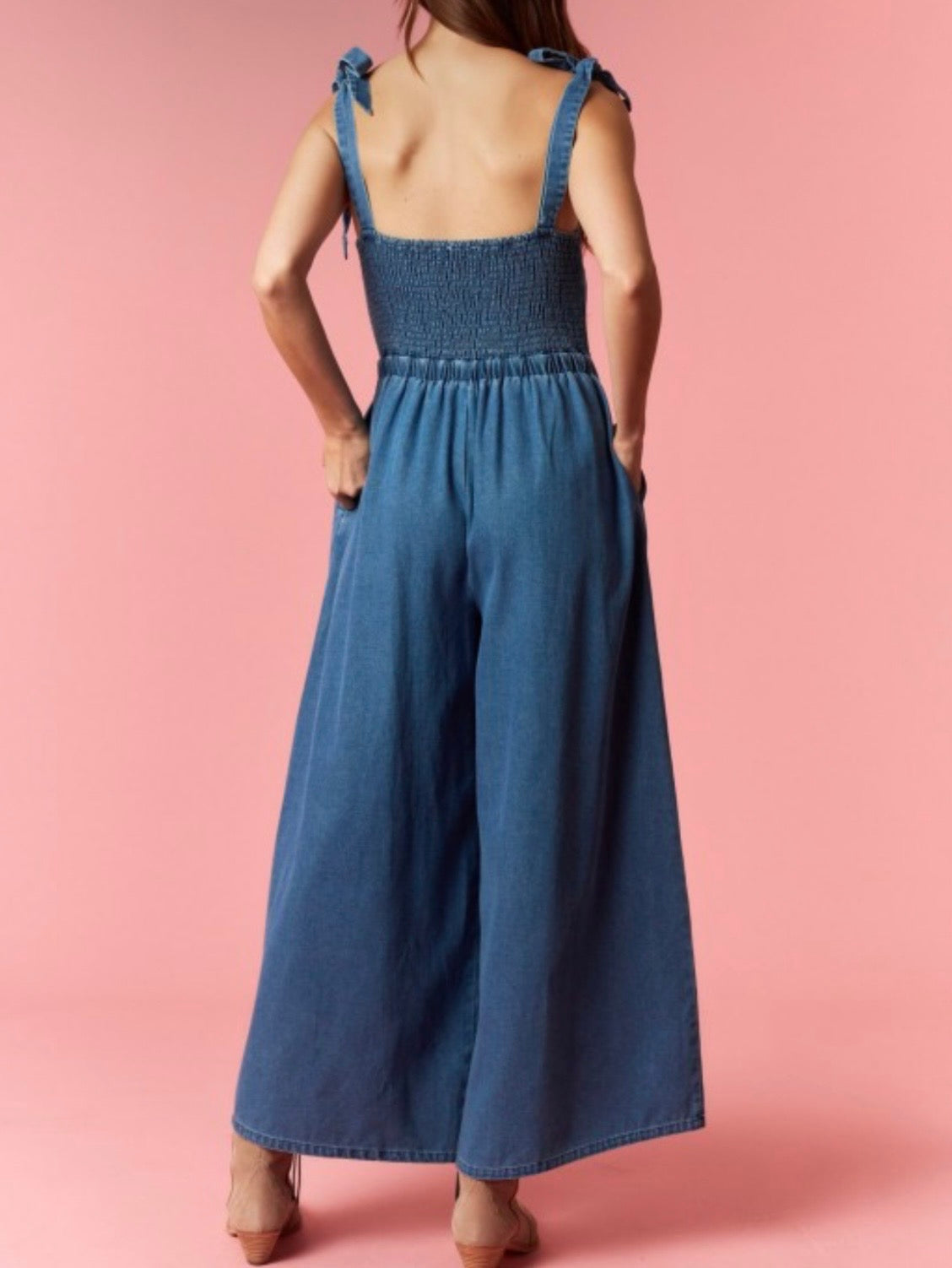 Blue denim sleeveless floral embroidered jumper