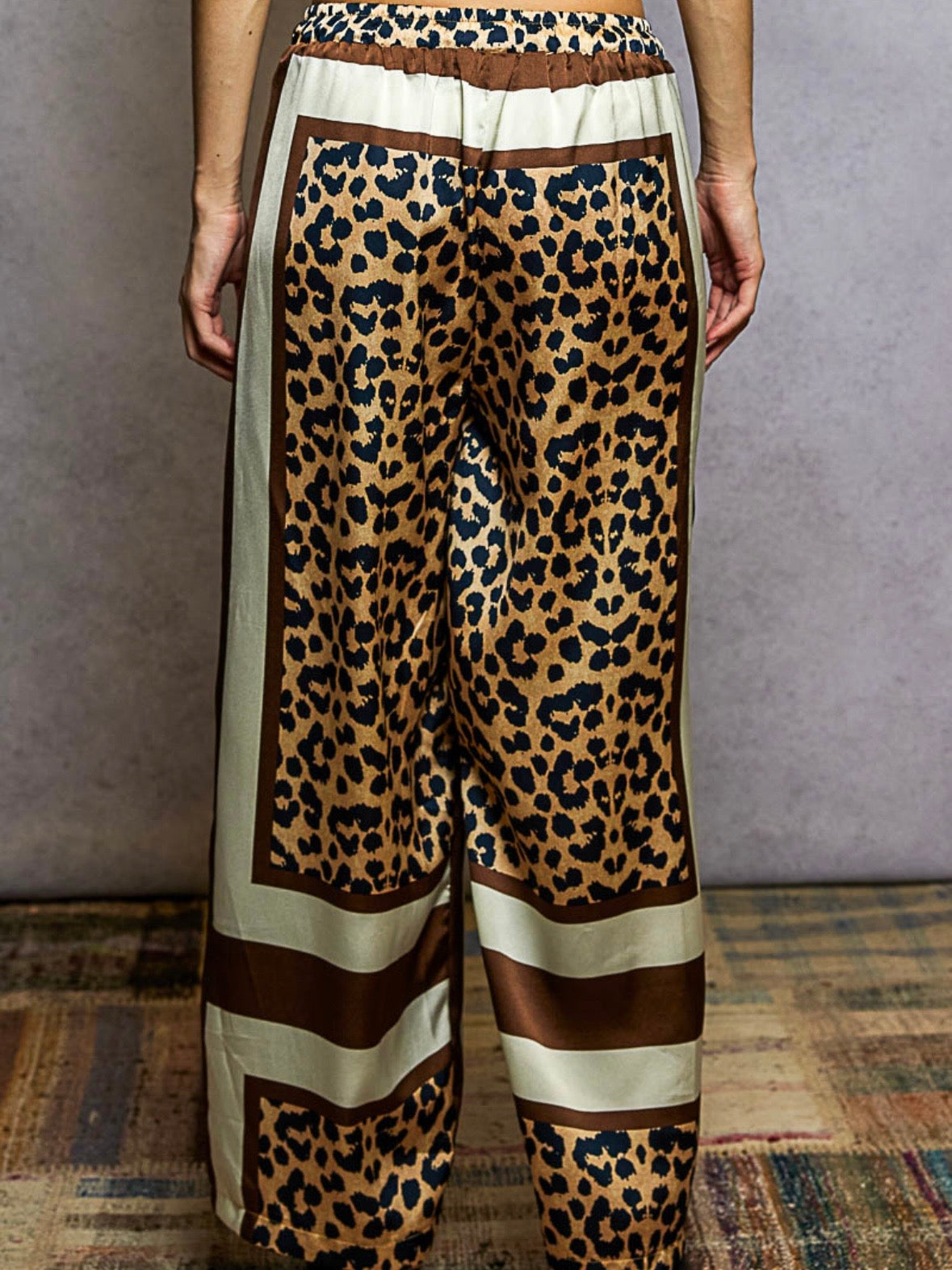 Leopard animal printed mix fabrics patched wide set pants