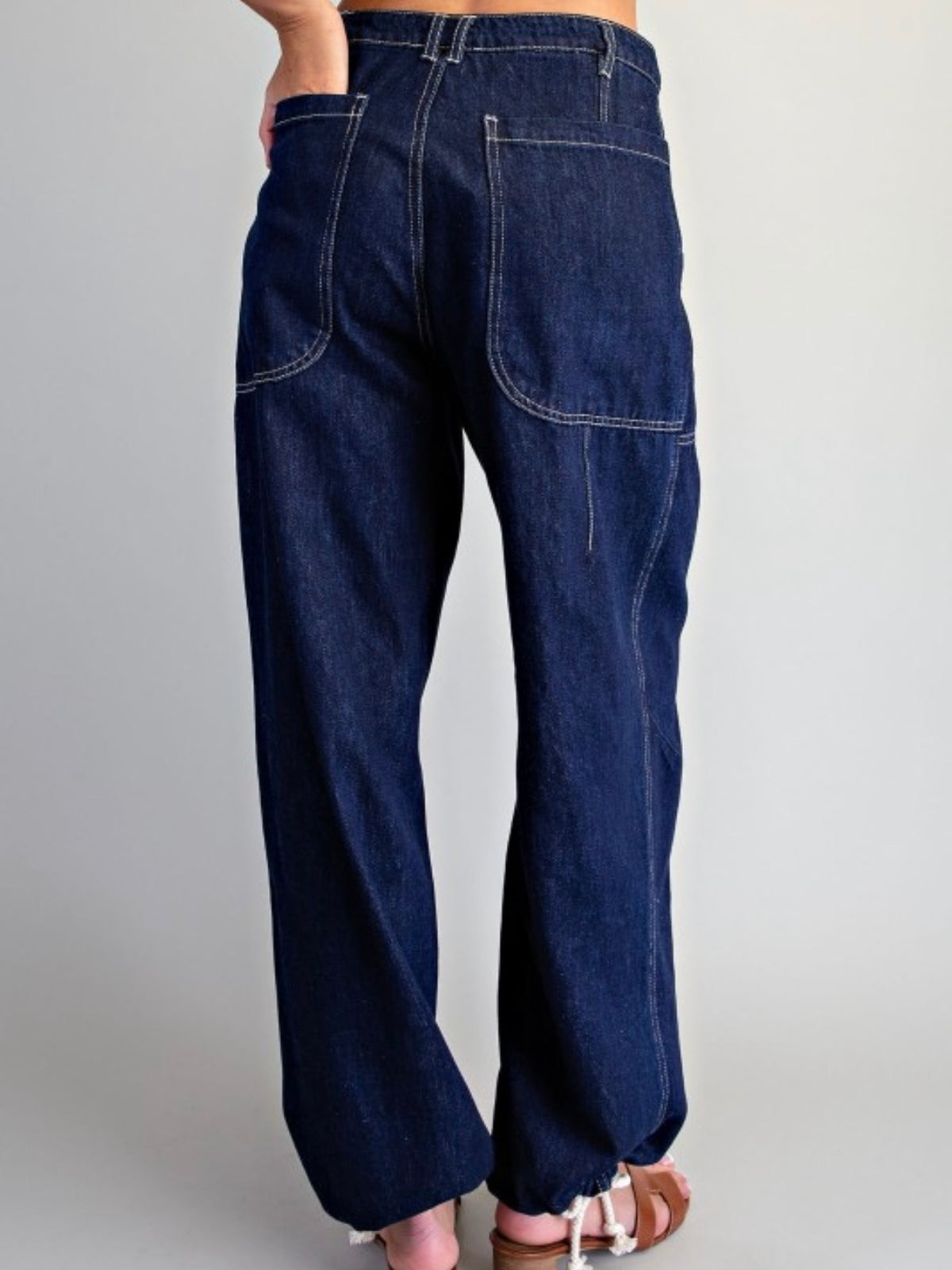 Dark Blue drawstring jeans balloon leg pants