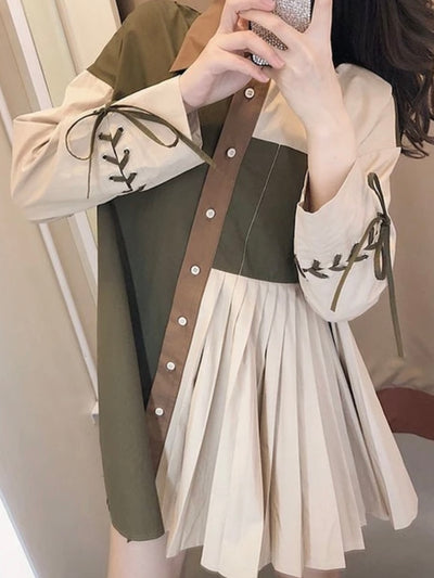 Brown tones long sleeves short dress