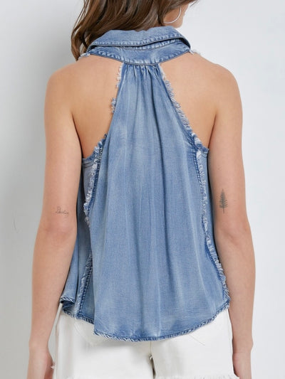 Denim frayed seams tank top
