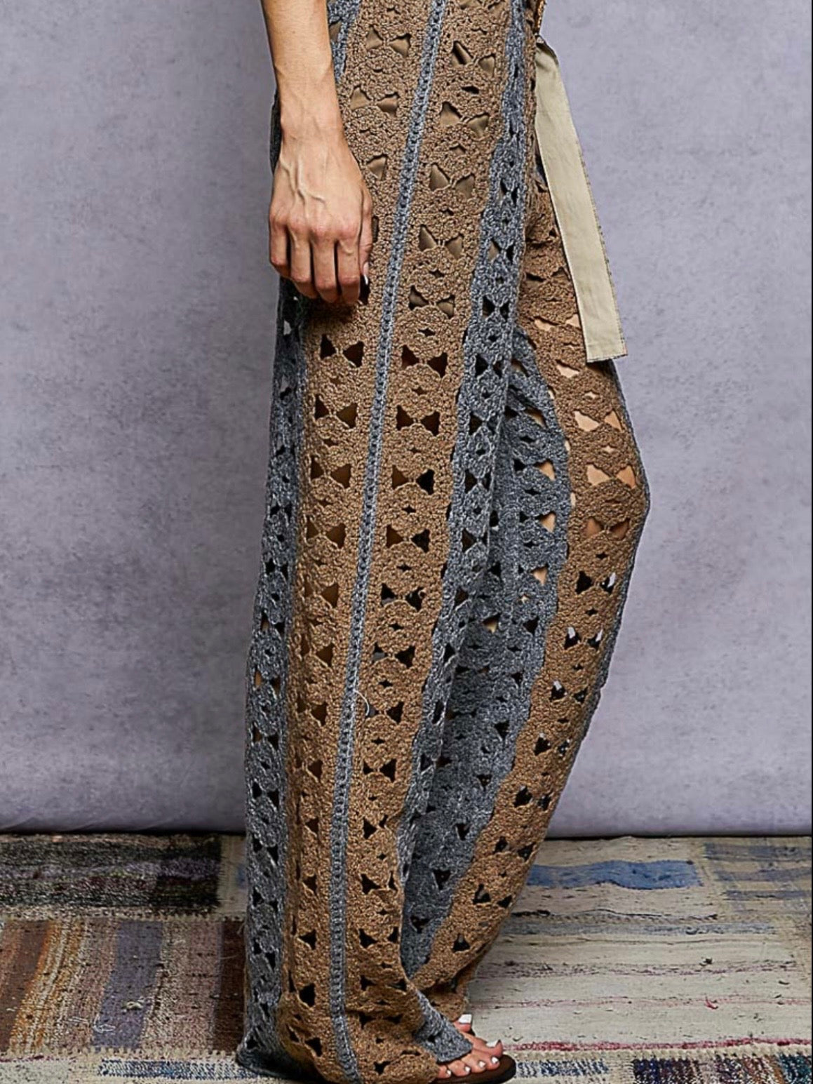 Knitted crochet two colors pants