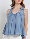 Denim frayed seams tank top