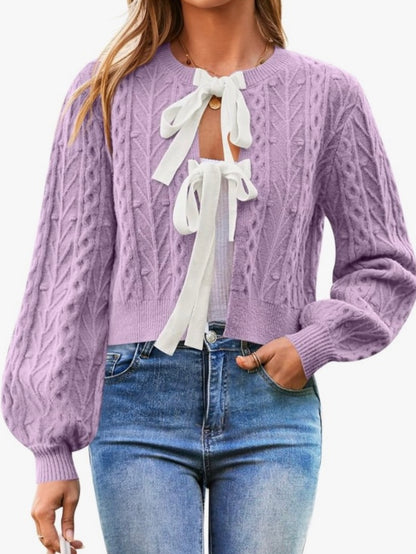 Solid colors texture front bows sweater