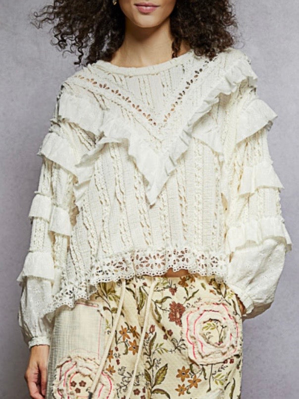 Romantic Wide loose fit lace blouse with balloon sleeves