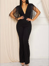Wide leg black fringe sleeves jumpsuit