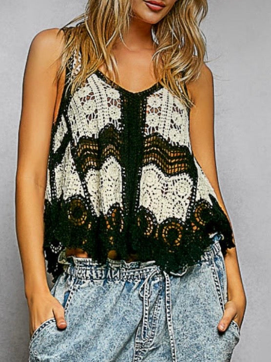 Black and white V-neck top