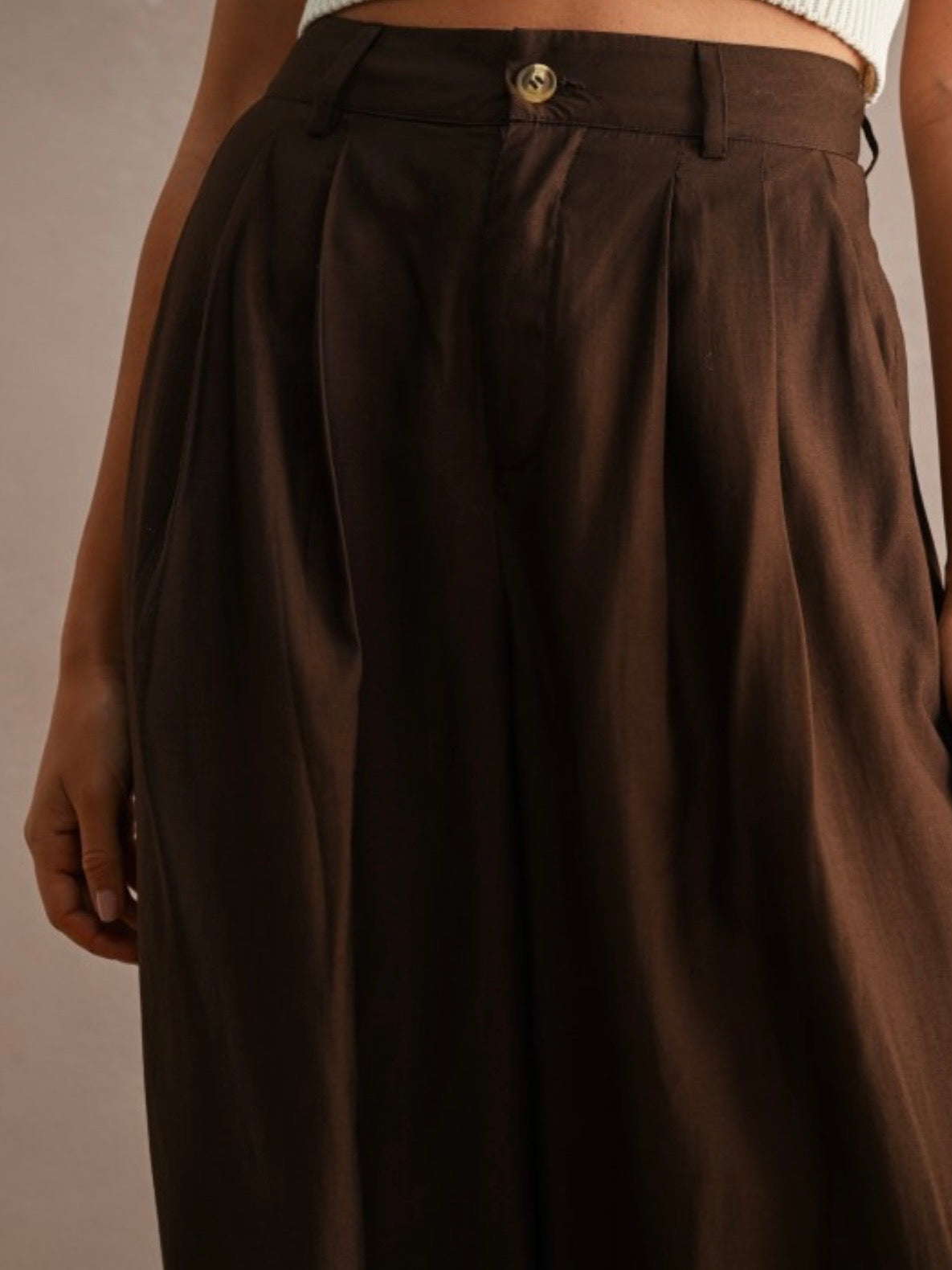 Brown High-wasted balloon leg front pleats wrap style pants