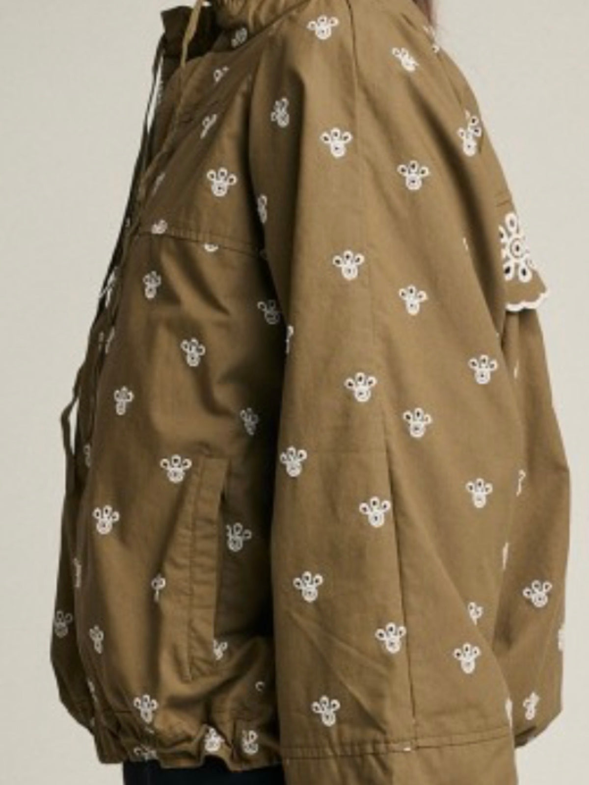 Green olive zipper embroidered details jacket