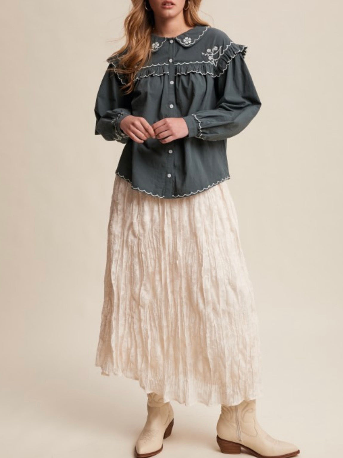 Deep green denim embroidered shirt