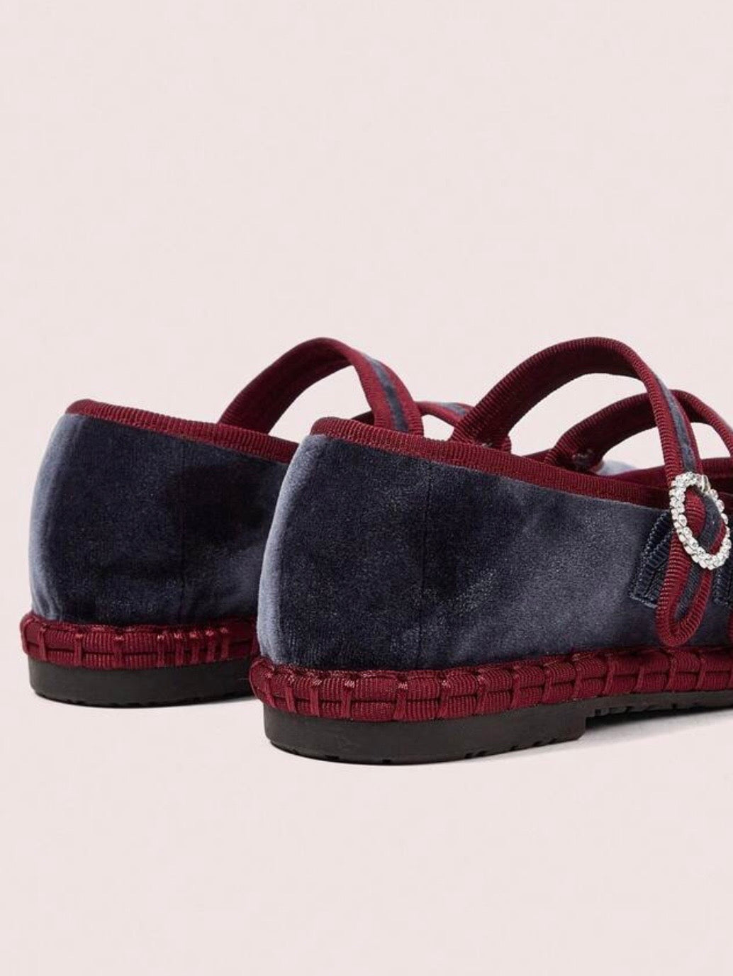 Blue ballet burgundy edges double strap flats shoes