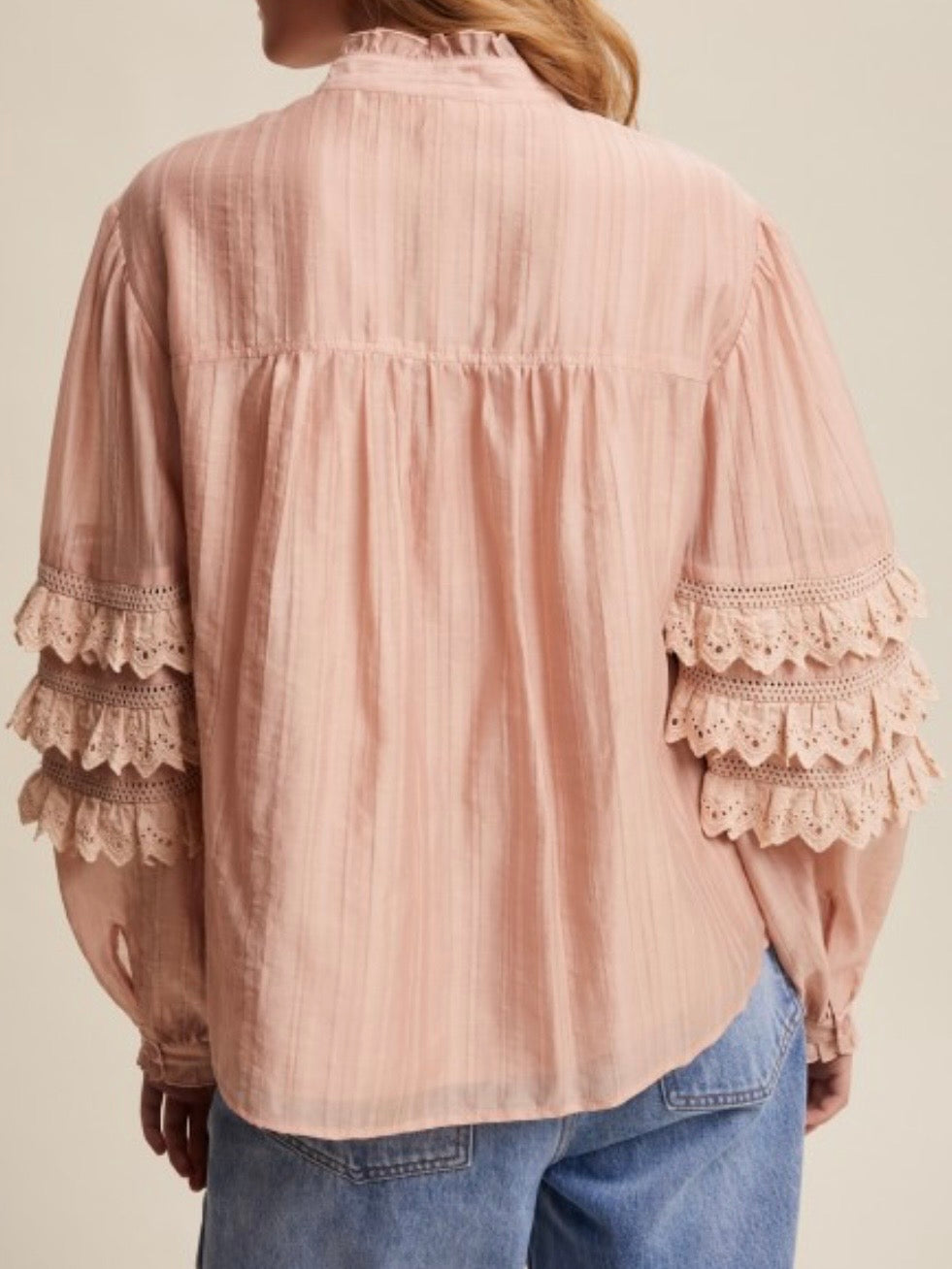 Rose embroidered ruffle bomber long sleeves shirt