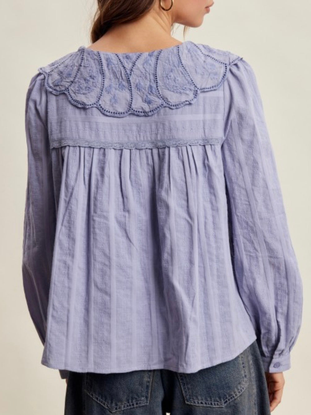 Blue long sleeves big neck blouse top