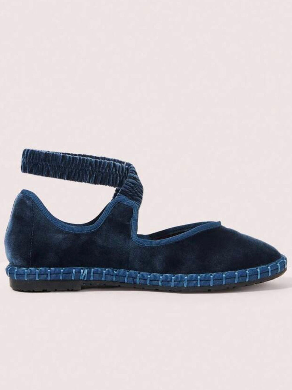 Blue ballet elastic ankle strap flats shoes