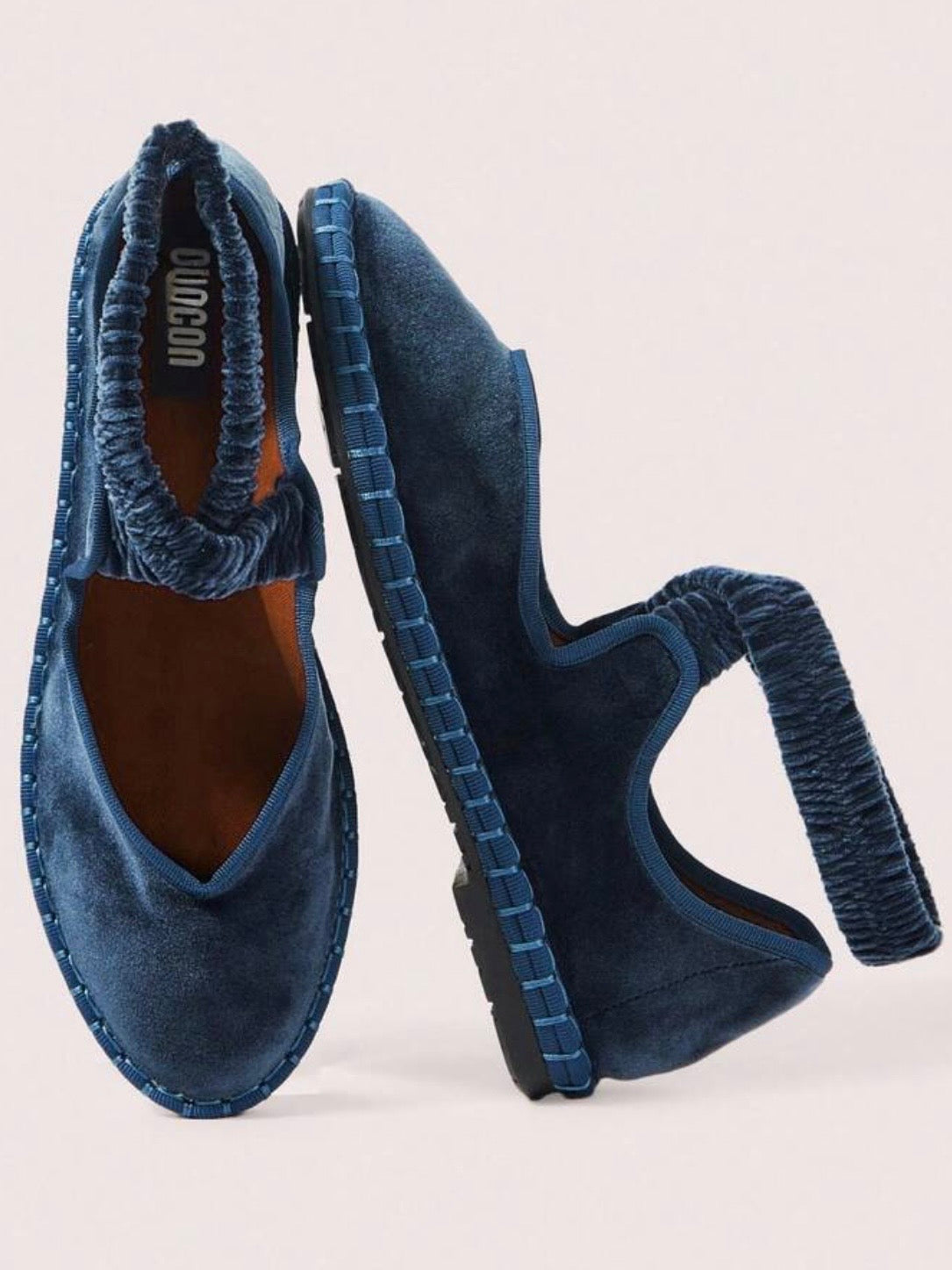 Blue ballet elastic ankle strap flats shoes