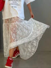 Off White lace fabric wide maxi skirt