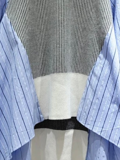 Blue and black striped asymmetric mix fabrics top sweater