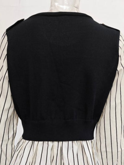 Off white and black asymmetric mix fabrics top sweater