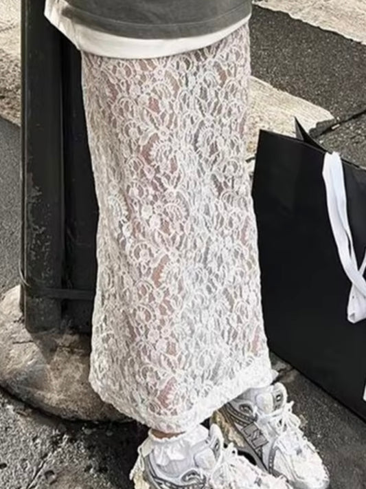 White lace fabric tube maxi skirt