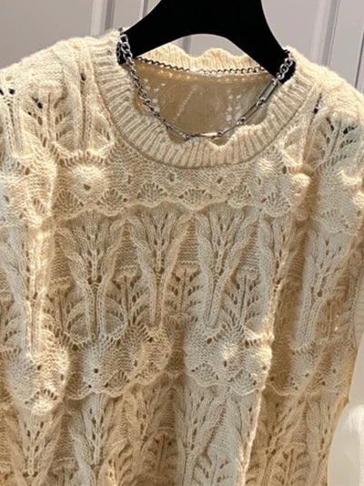 Beige asymmetric mix fabrics top sweater
