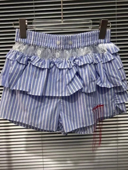 Light blue striped set shirt and mini skirt