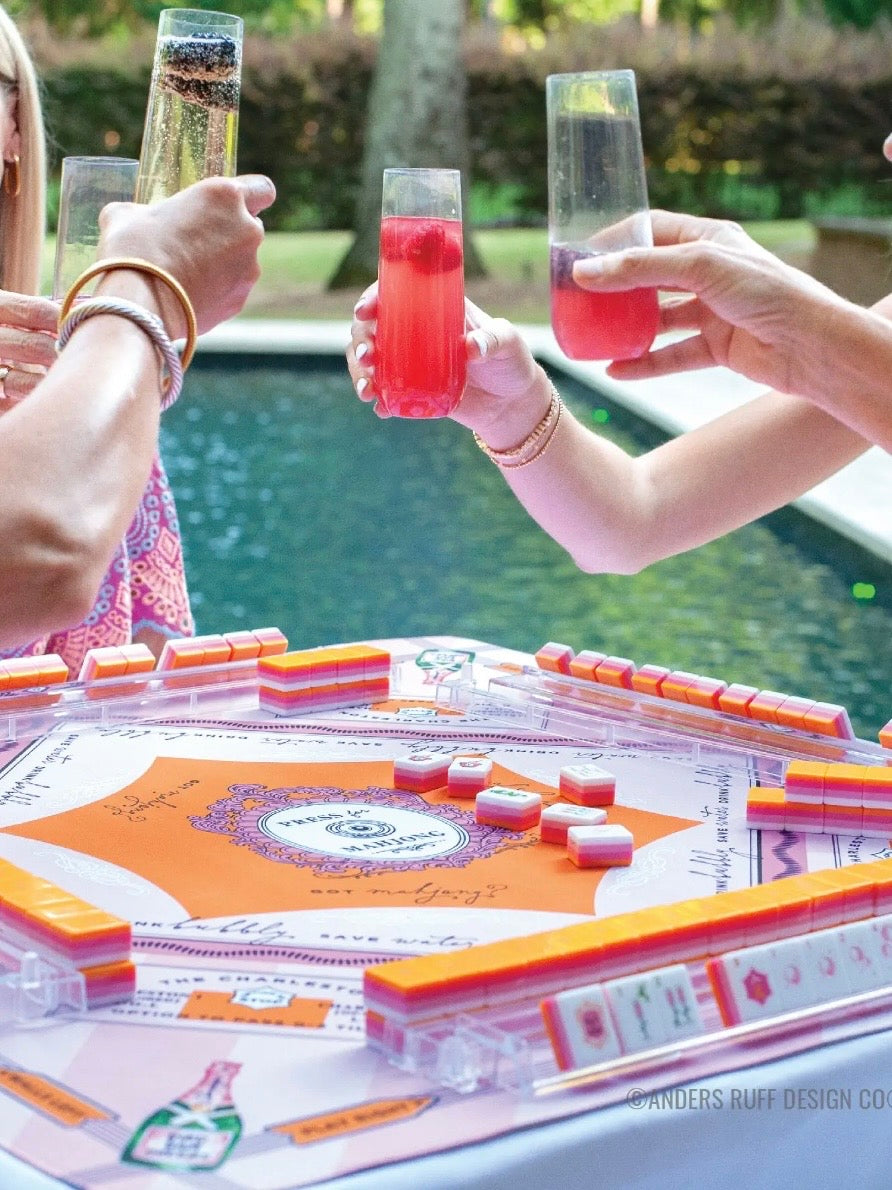 Orange and pink printed Mahjong mat