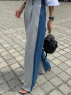 Blue jeans and gray front and back mix fabrics pants