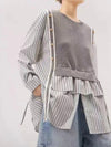 Gray striped mix fabrics shirt and vest