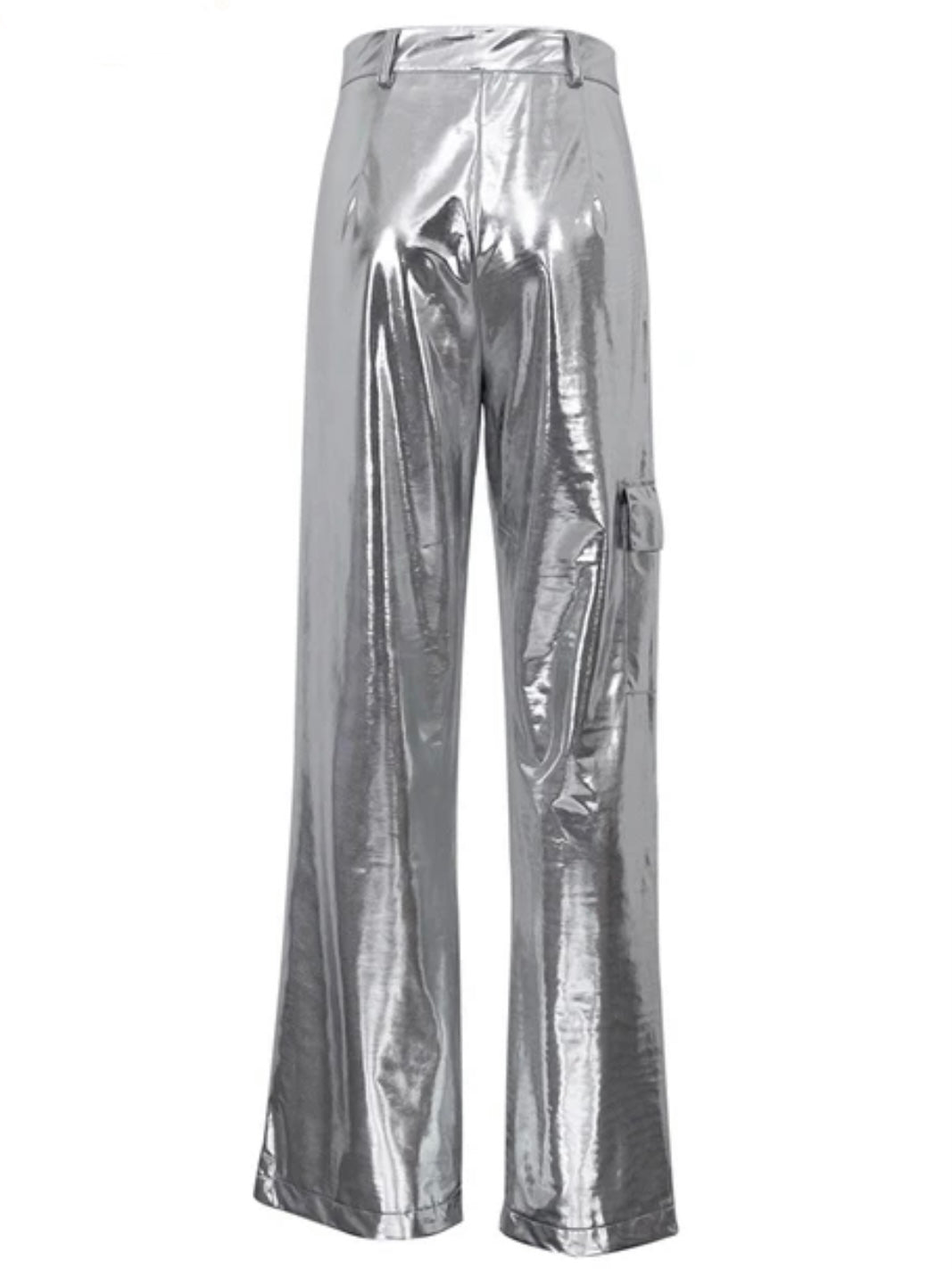 Silver shine metallic straight pants - Wapas