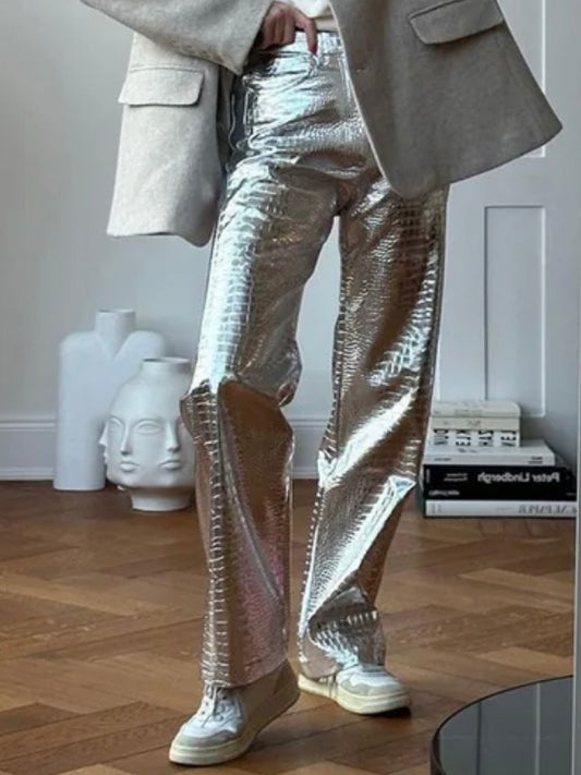 Metallic gold/silver straight pants