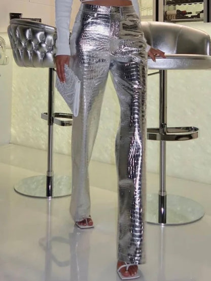 Metallic gold/silver straight pants