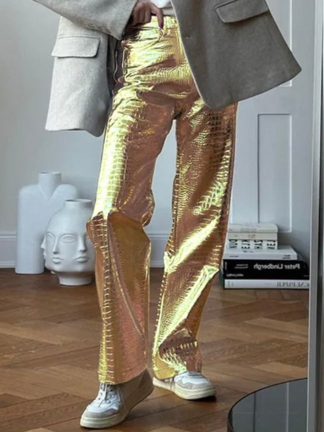 Metallic gold/silver straight pants